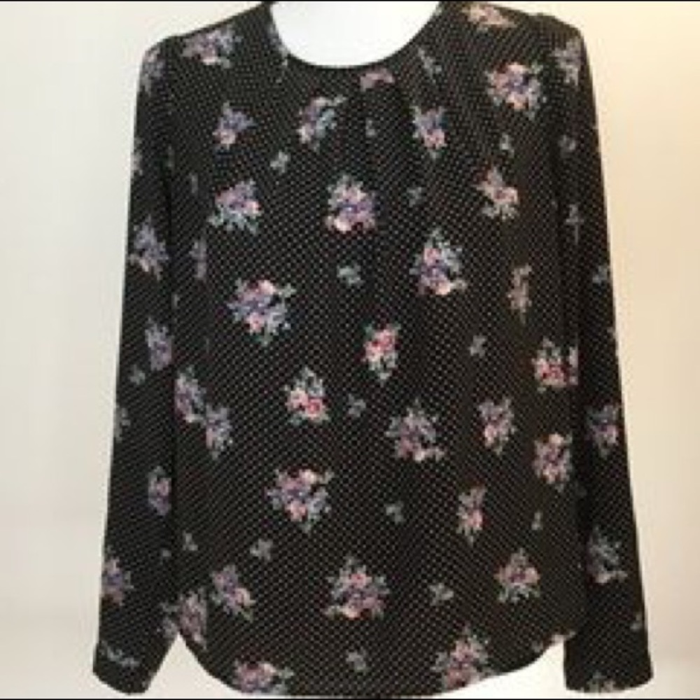 Forever 21 black floral blouse with polka dots